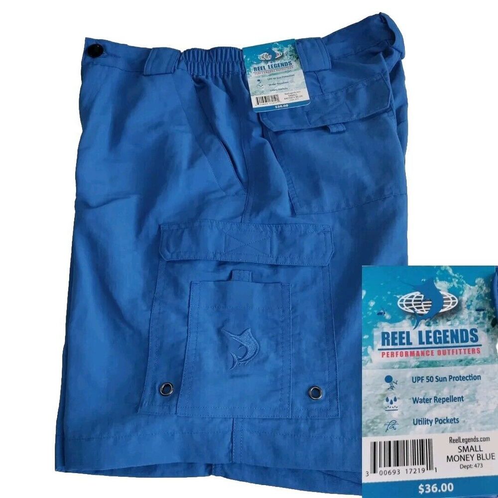 Reel Legends Performance Outfitters  Cargo Shorts UPF 50 Money Blue Small - New
